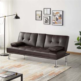 LuxuryGoods Modern Faux Leather Futon with Cupholders and Pillows (Color: Espresso)