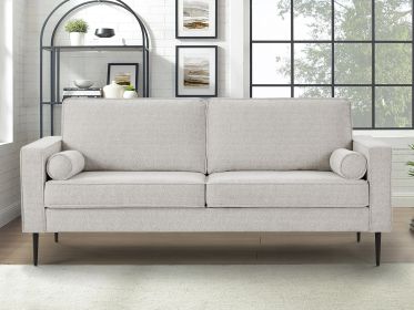 Living Room Upholstered Sofa with high-tech Fabric Surface/ Chesterfield Tufted Fabric Sofa Couch, Large-White. (Color: White)