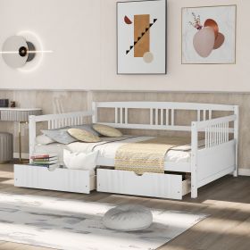 Full Size Daybed Wood Bed with Two Drawers (Color: White)