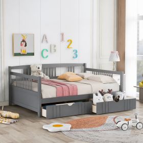 Full Size Daybed Wood Bed with Two Drawers (Color: Gray)