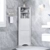 Tall Bathroom Corner Cabinet; Freestanding Storage Cabinet with Doors and Adjustable Shelves; MDF Board; Gray