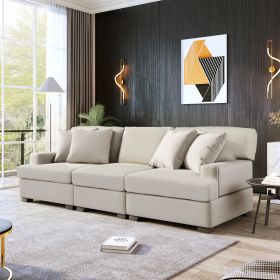 U_STYLE 3 Seat Sofa with Removable Back and Seat Cushions and 4 Comfortable Pillows (Color: as Pic)