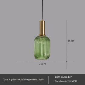 Bar Restaurant Chandelier Personalized Simple Striped Single-head Paint Green Glass Lantern Chandelier (Option: LED4W Warm Light-A Large Green)