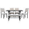 6-Piece Dining Table and Chair Set with Special-shaped Legs and Foam-covered Seat Backs&Cushions for Dining Room