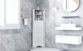 Tall Bathroom Corner Cabinet; Freestanding Storage Cabinet with Doors and Adjustable Shelves; MDF Board; Gray