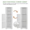 Tall Bathroom Corner Cabinet; Freestanding Storage Cabinet with Doors and Adjustable Shelves; MDF Board; Gray