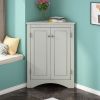 Triangle Bathroom Storage Cabinet with Adjustable Shelves, Freestanding Floor Cabinet for Home Kitchen