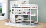 Full Size Loft Bed with Desk and Shelves; Two Built-in Drawers