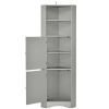 Tall Bathroom Corner Cabinet; Freestanding Storage Cabinet with Doors and Adjustable Shelves; MDF Board; Gray