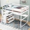 Full Size Loft Bed with Desk and Shelves; Two Built-in Drawers