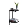 2-layer End Table with Tempered Glass and Marble Tabletop;  Round Coffee Table with  Metal Frame for Bedroom Living Room Office