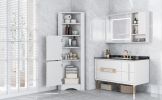 Tall Bathroom Corner Cabinet; Freestanding Storage Cabinet with Doors and Adjustable Shelves; MDF Board; Gray