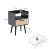 15.75" Rattan End table with Power Outlet & USB Ports , Modern nightstand with drawer and solid wood legs, side table for living roon, bedroom