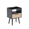 15.75" Rattan End table with Power Outlet & USB Ports , Modern nightstand with drawer and solid wood legs, side table for living roon, bedroom