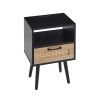 15.75" Rattan End table with Power Outlet & USB Ports , Modern nightstand with drawer and solid wood legs, side table for living roon, bedroom