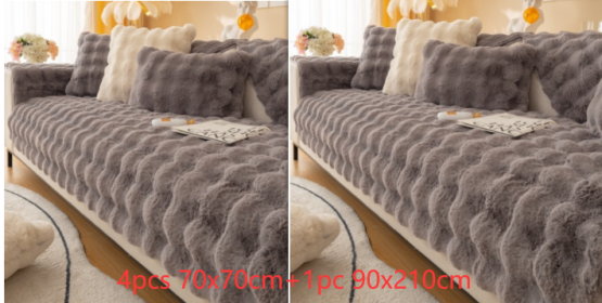 Winter Thickened Rabbit Plush Modern Sofa Cushion (Option: Dark Grey-Set2)