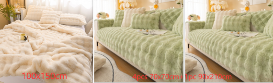 Winter Thickened Rabbit Plush Modern Sofa Cushion (Option: Green-Set3)