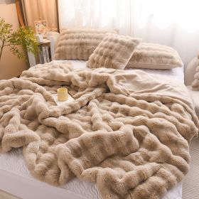 Rabbit Velvet Blanket Thickened Double-sided Fleece Bedroom Cover Blanket (Option: Dehaired Angora Light Brown-180X200cm)